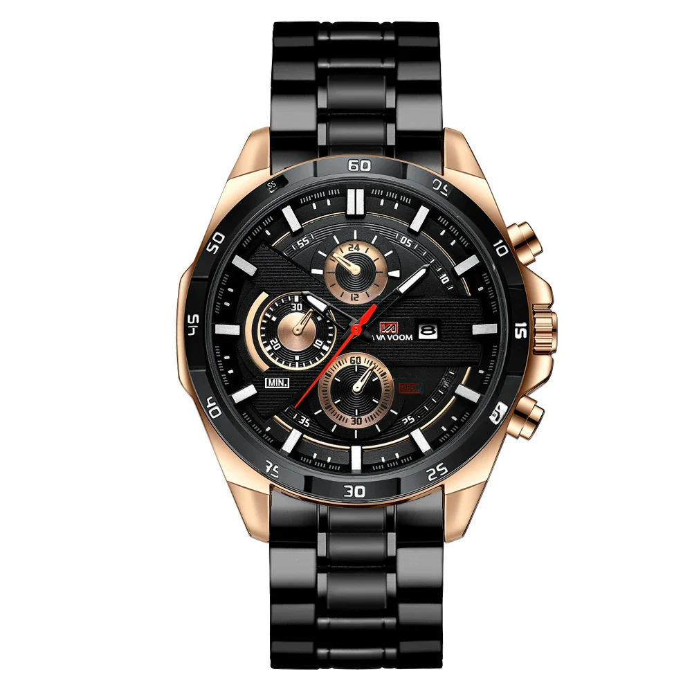 Men's Sports Watch Metal Microfiber Strap Leisure Round Waterproof - Image 3