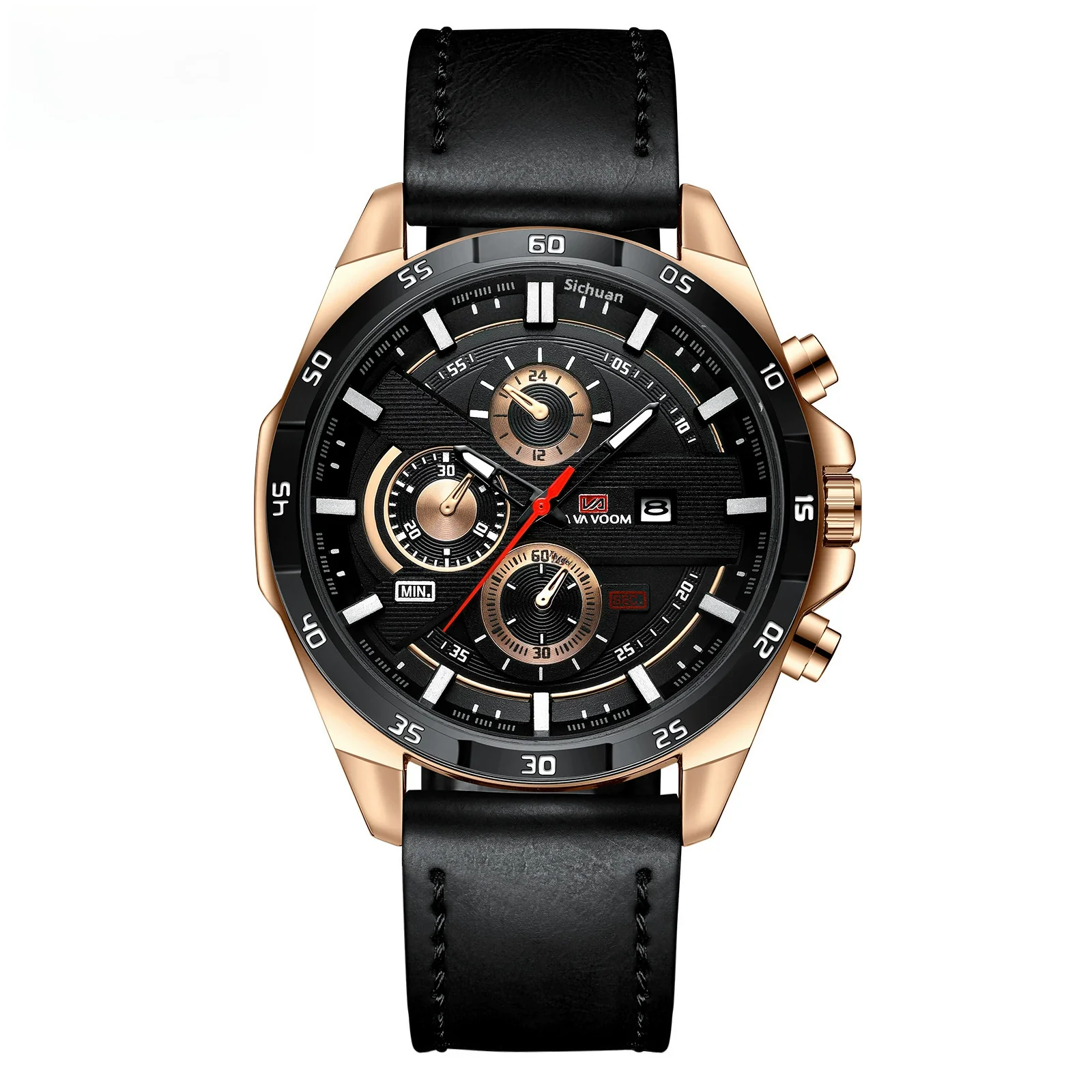 Men's Sports Watch Metal Microfiber Strap Leisure Round Waterproof - Image 4