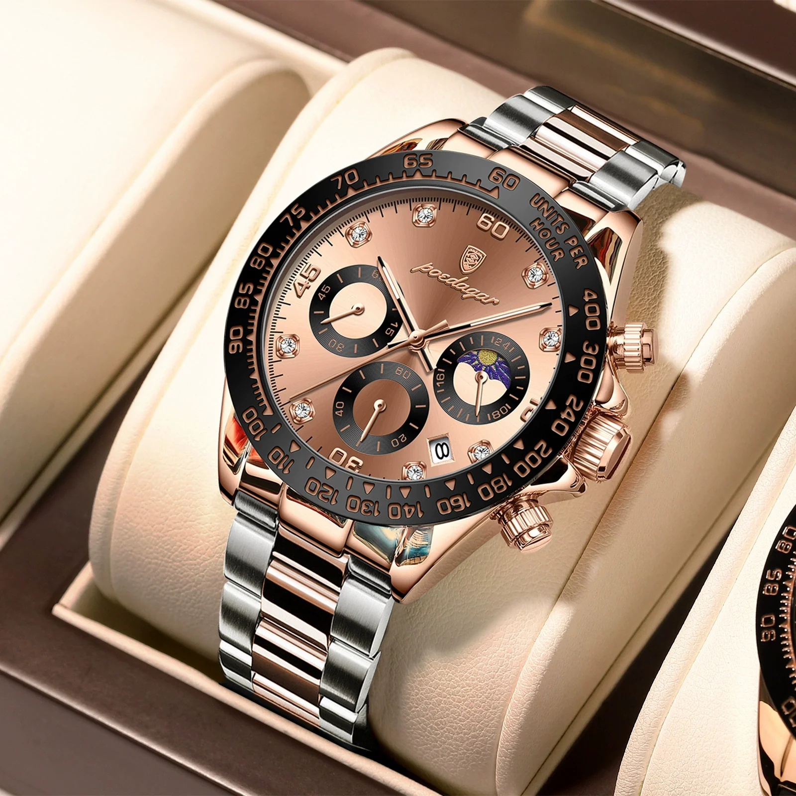 Men's Sports Waterproof Alloy Case Stainless Steel Strap Quartz Watch With Round Dial