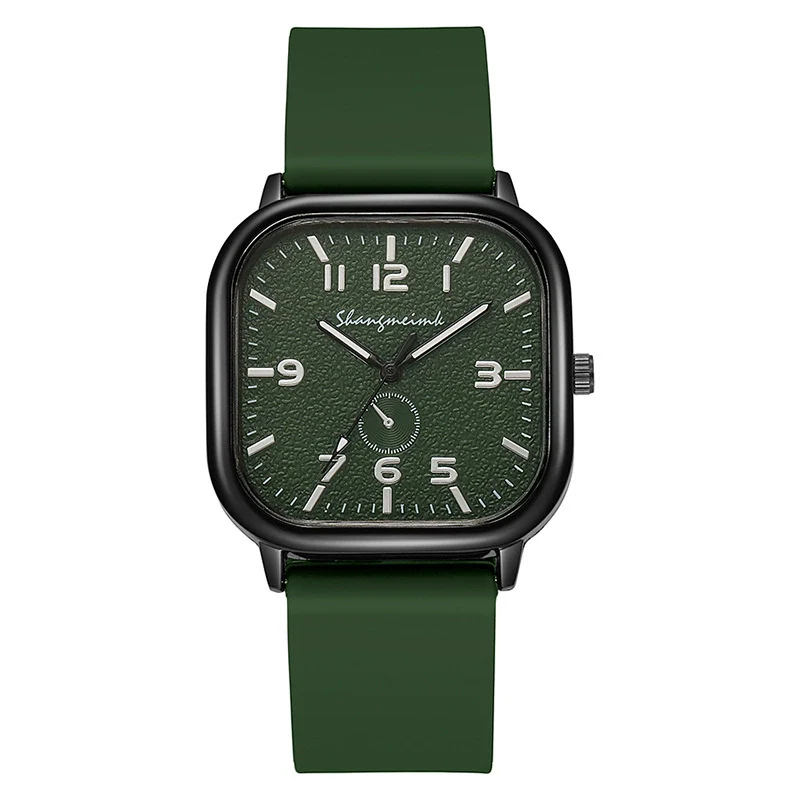 Men's Square Alloy Case And Silicone Strap Fashion Retro Quartz Watch With Stainless Steel Pin Buckle And Spiral Crown - Image 8
