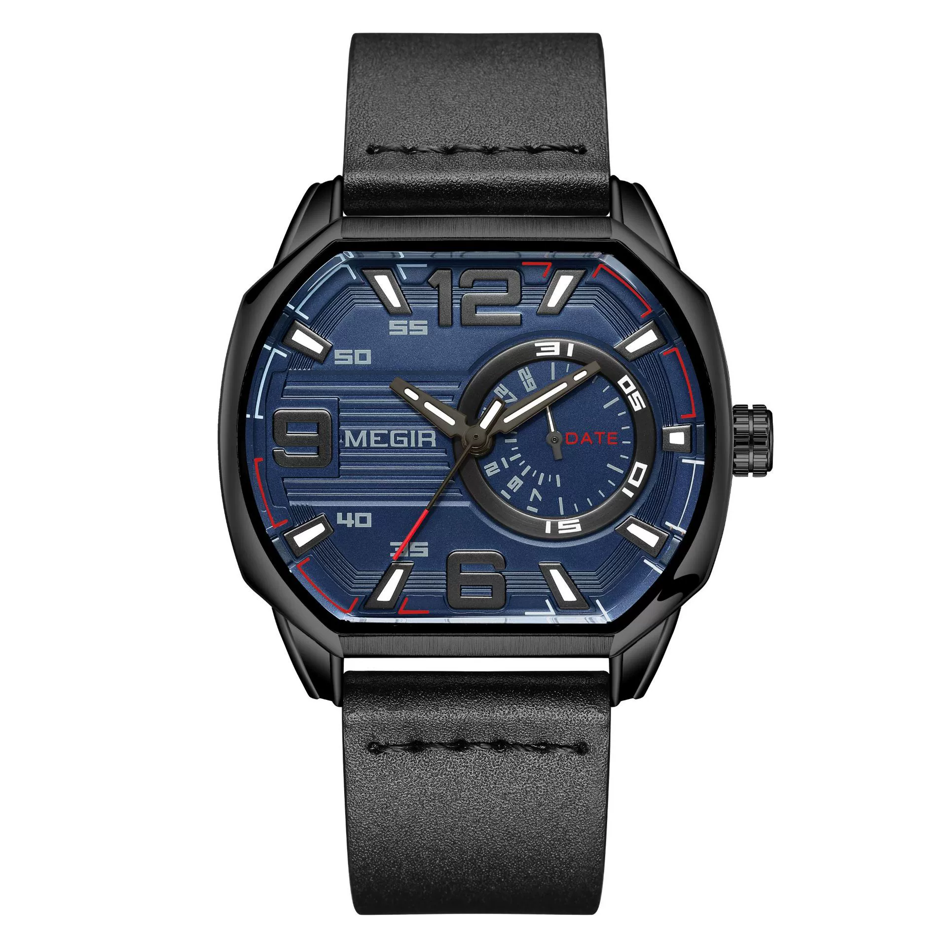 Men's Square Sports Watch Alloy Case Genuine Leather Strap Mineral Strengthened Glass Mirror Waterproof Luminous - Image 8