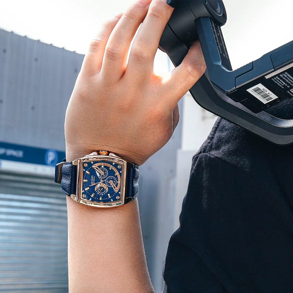 Men's Square Waterproof Luminous Leather Sport Quartz Watch Made Of Alloy And Genuine Leather - Image 3