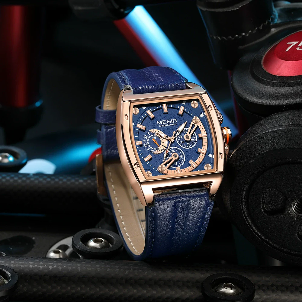 Men's Square Waterproof Luminous Leather Sport Quartz Watch Made Of Alloy And Genuine Leather - Image 4