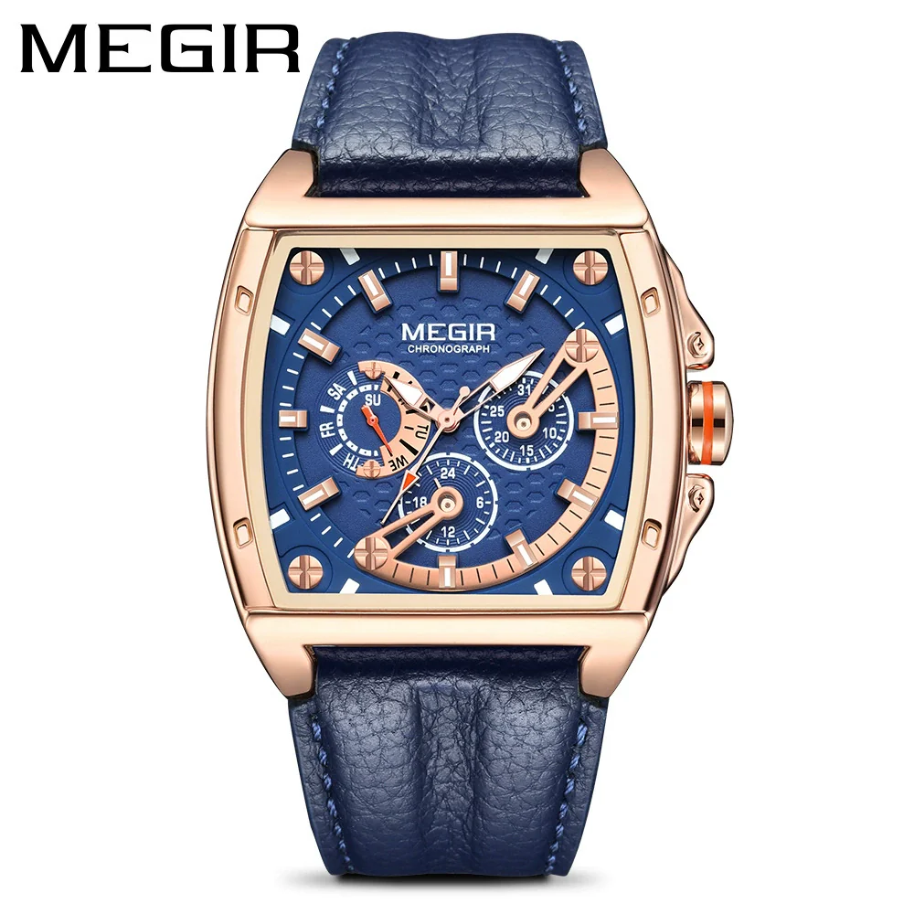 Men's Square Waterproof Luminous Leather Sport Quartz Watch Made Of Alloy And Genuine Leather - Image 6