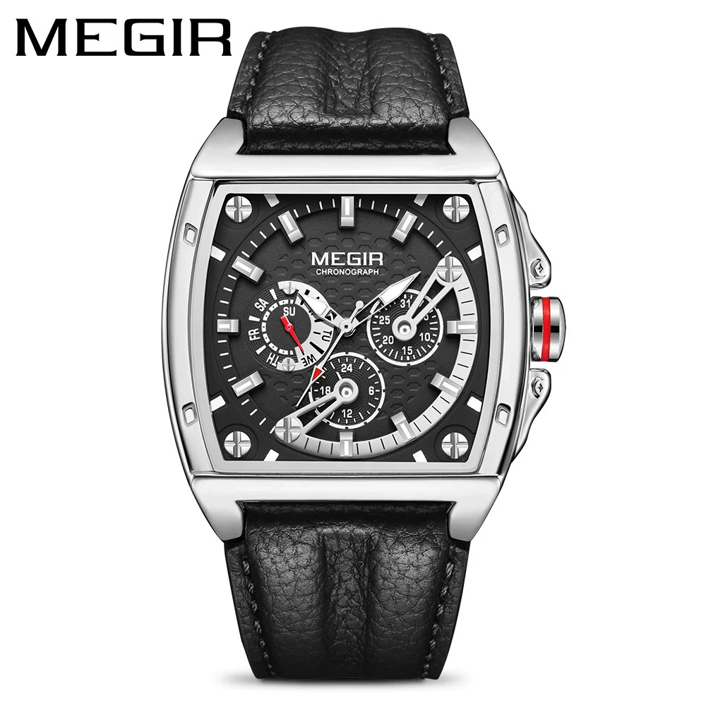 Men's Square Waterproof Luminous Leather Sport Quartz Watch Made Of Alloy And Genuine Leather - Image 8