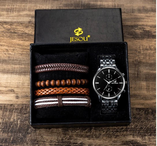 Men's Stainless Steel Alloy Quartz Watch And Bracelet Set Square Dial Leisure Style - Image 6