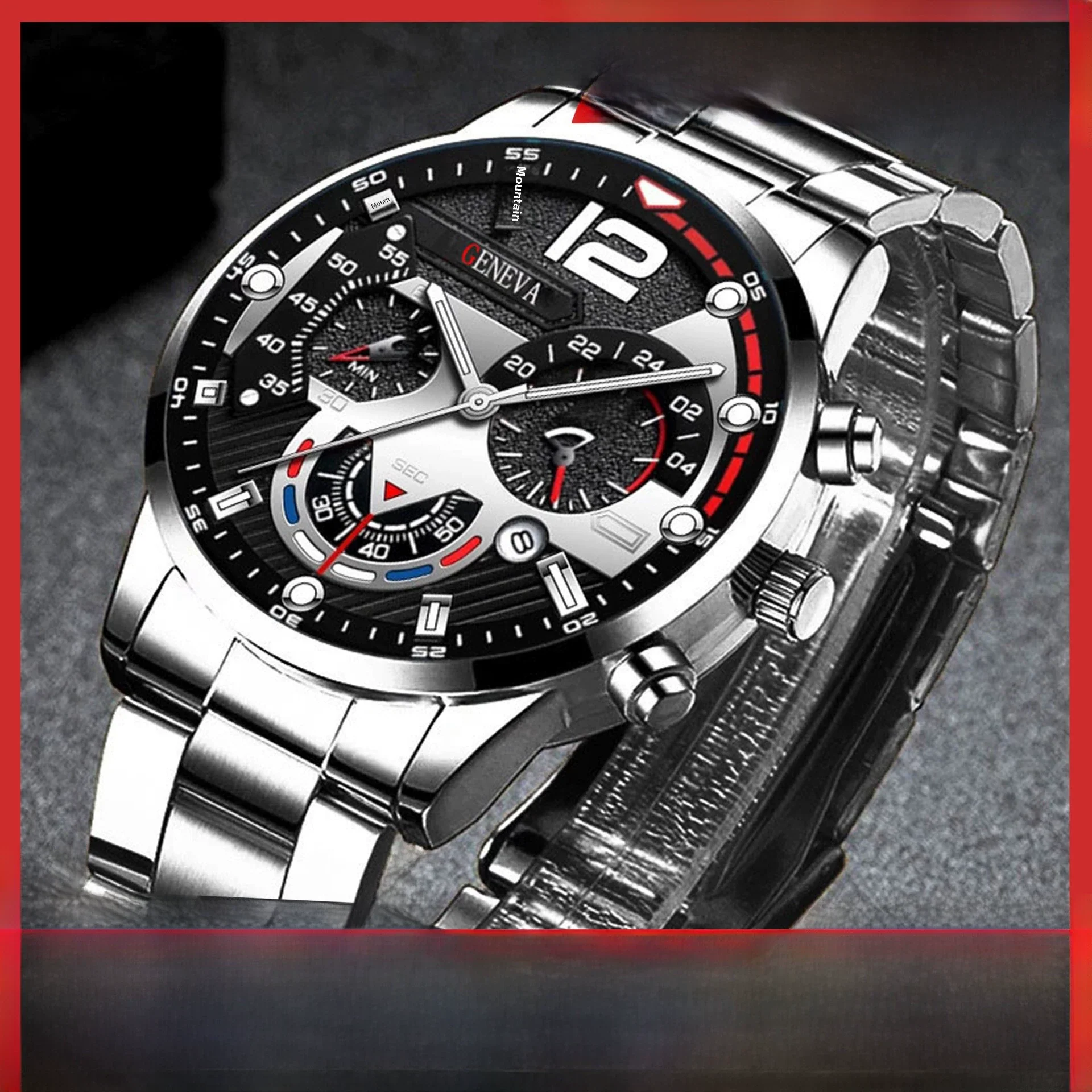 Men's Stainless Steel And Alloy Leisure Pointer Quartz Wrist Watch With Calendar And Printed Logo Round Dial