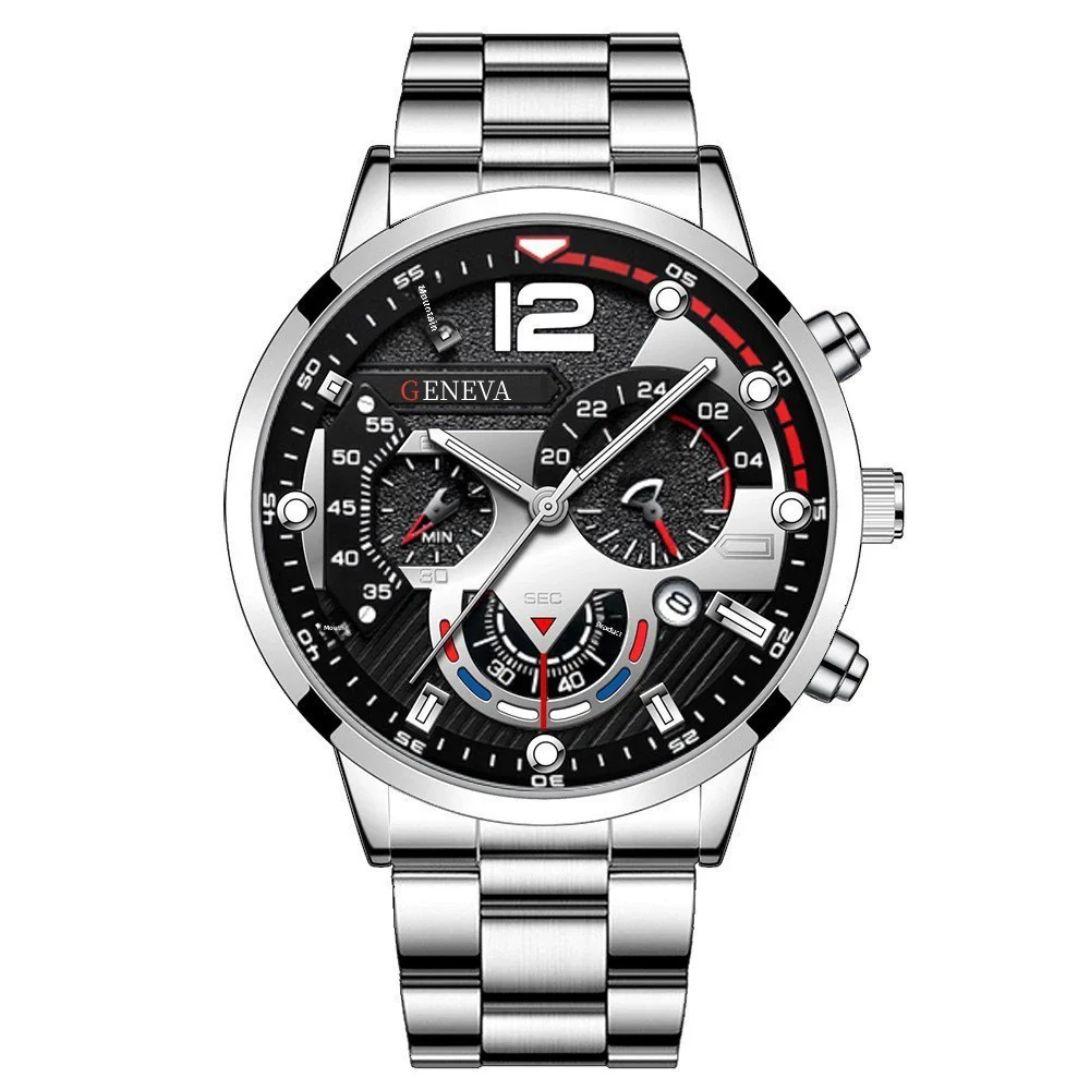 Men's Stainless Steel And Alloy Leisure Pointer Quartz Wrist Watch With Calendar And Printed Logo Round Dial - Image 4