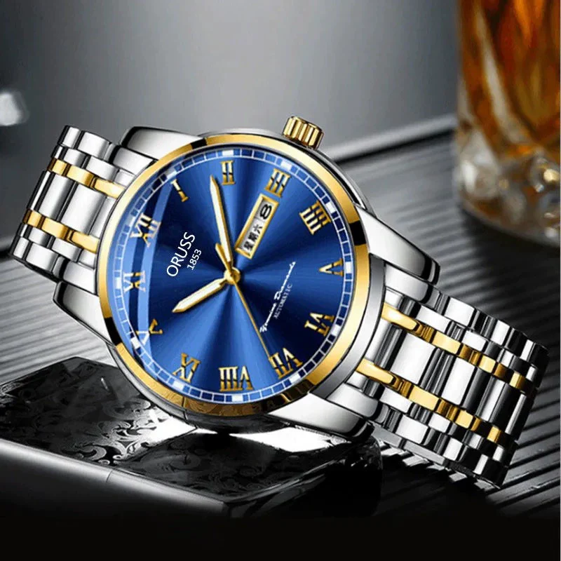 Men's Stainless Steel And Alloy Watch With Automatic Movement Waterproof Luminous Calendar Round Dial Spiral Crown Mineral Strengthened Glass Mirror - Image 9
