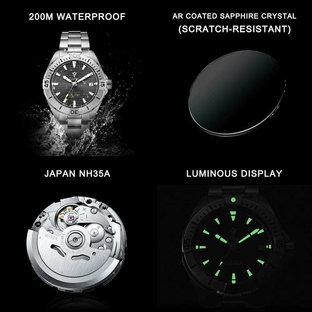 Men's Stainless Steel Automatic Business Luminous Diving Watch - Image 4