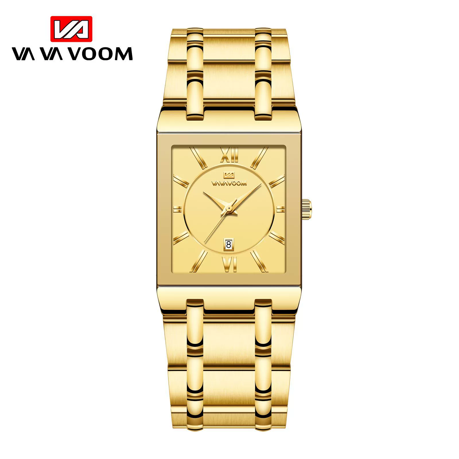 Men's Stainless Steel Band Quartz Watch Rectangular Dial Leisure Style Waterproof - Image 2
