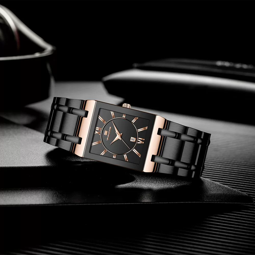 Men's Stainless Steel Band Quartz Watch Rectangular Dial Leisure Style Waterproof - Image 3