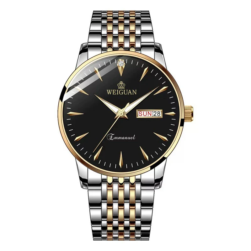 Men's Stainless Steel Business Quartz Watch Full Automatic Double Calendar Luminous Waterproof Round Dial - Image 6