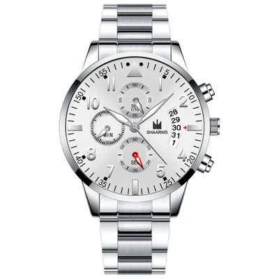 Men's Stainless Steel Business Quartz Watch With Round Dial And Fake Threeeye Design - Image 15