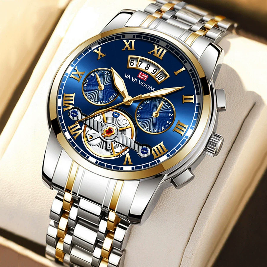 Men's Stainless Steel Business Round Dial Waterproof Quartz And Tourbillon Watch