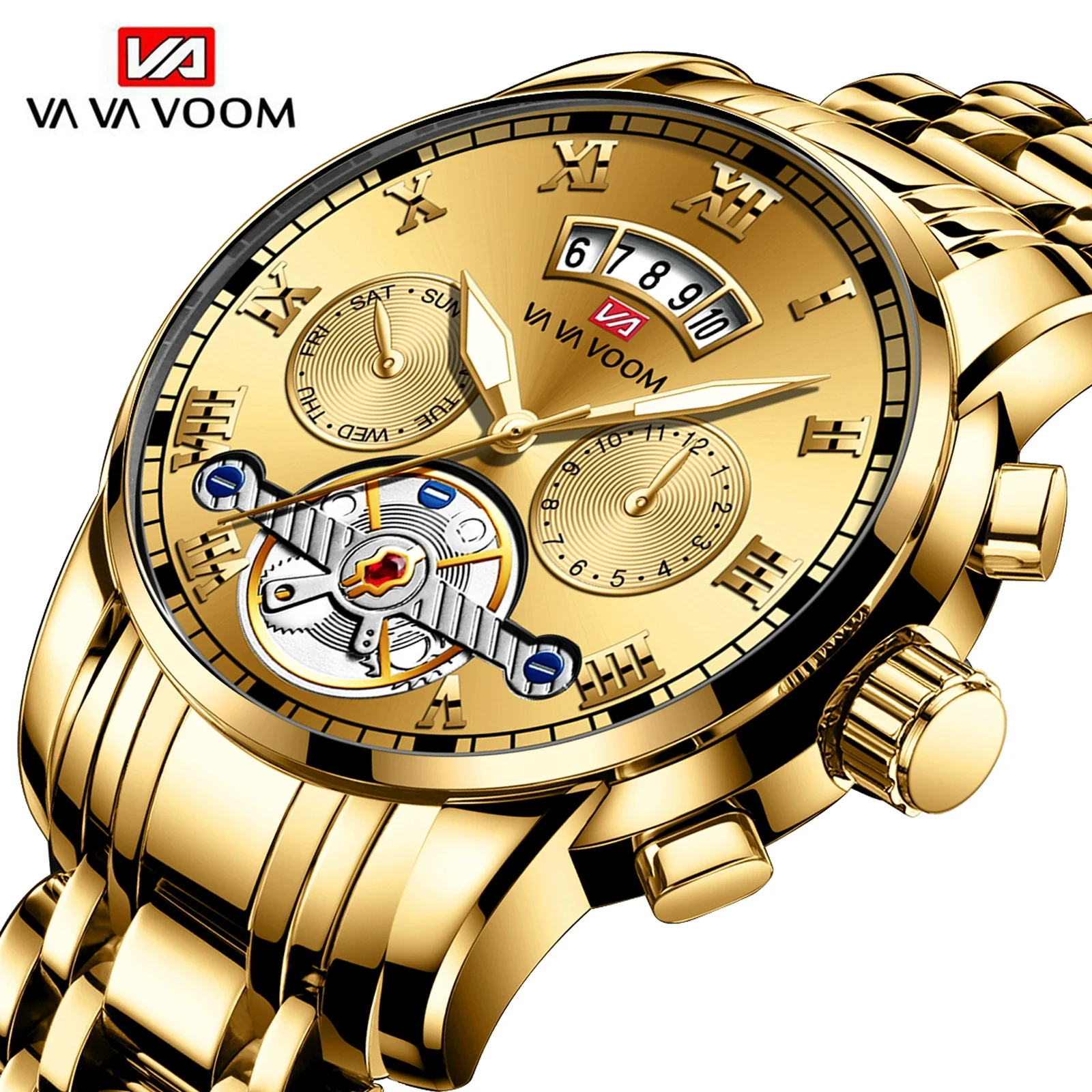 Men's Stainless Steel Business Round Dial Waterproof Quartz And Tourbillon Watch - Image 4