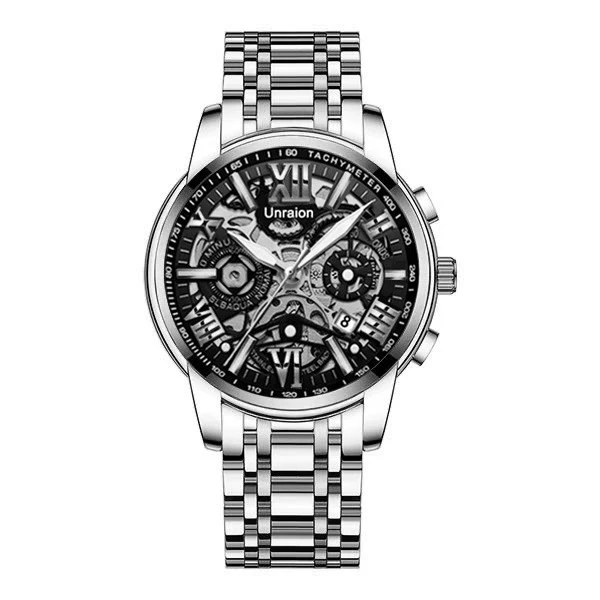 Men's Stainless Steel Business Round Quartz Automatic Watch With Luminous Calendar Waterproof And Hollow Design - Image 10