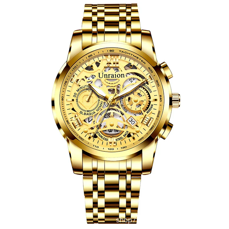 Men's Stainless Steel Business Round Quartz Automatic Watch With Luminous Calendar Waterproof And Hollow Design - Image 4