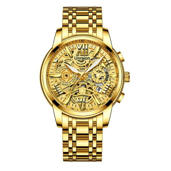 Men's Stainless Steel Business Round Quartz Automatic Watch With Luminous Calendar Waterproof And Hollow Design - Image 5