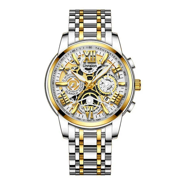 Men's Stainless Steel Business Round Quartz Automatic Watch With Luminous Calendar Waterproof And Hollow Design - Image 7