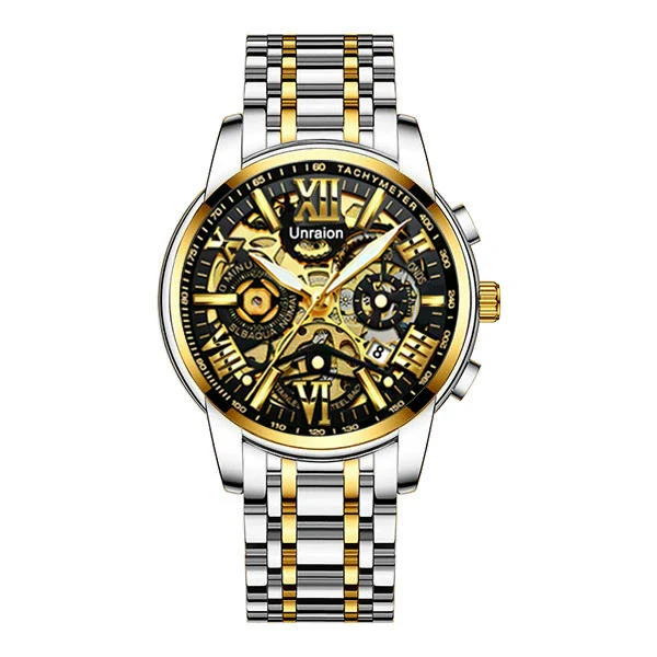 Men's Stainless Steel Business Round Quartz Automatic Watch With Luminous Calendar Waterproof And Hollow Design - Image 8
