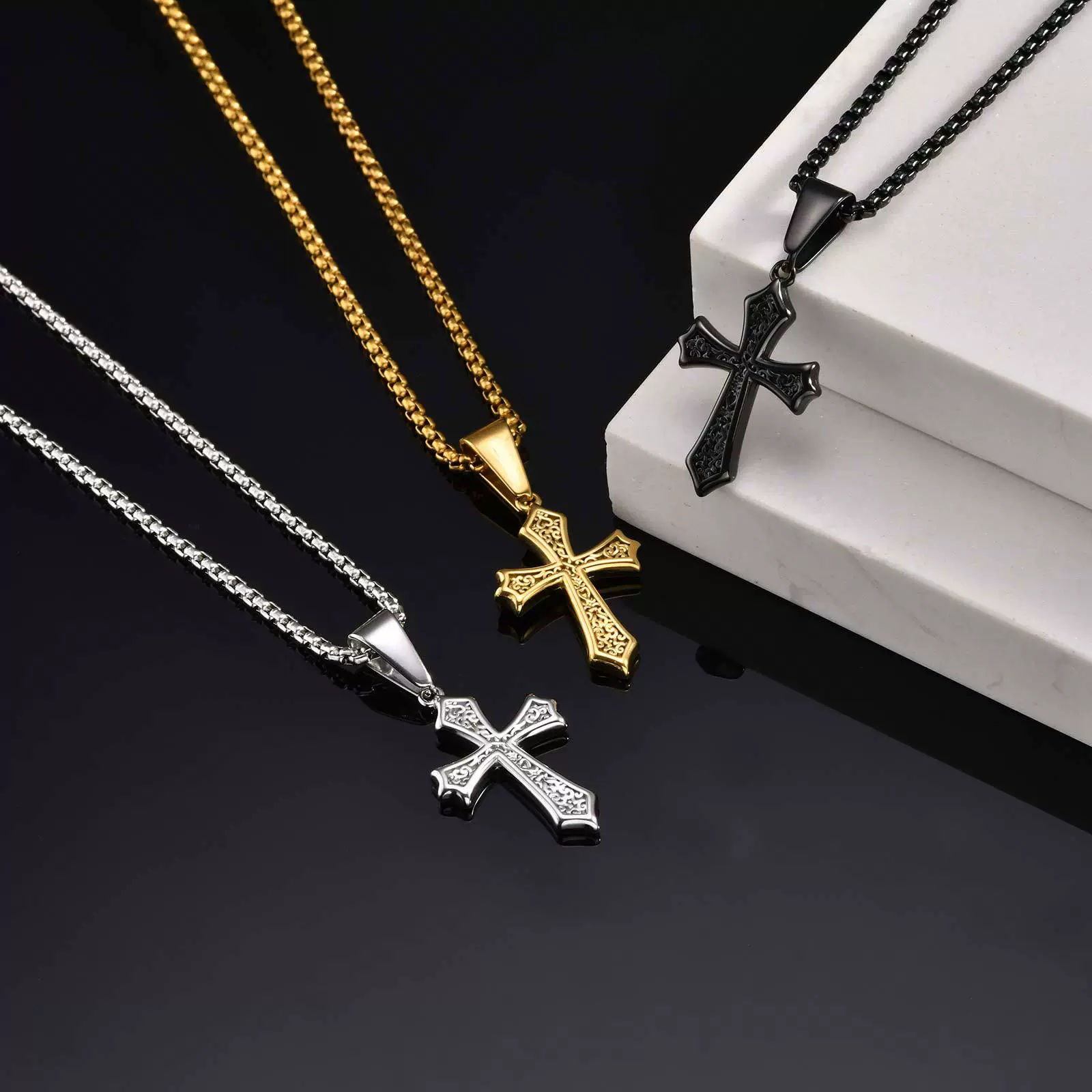 Men's Stainless Steel Cross Pendant Necklace Electroplated Fashion Style - Image 2