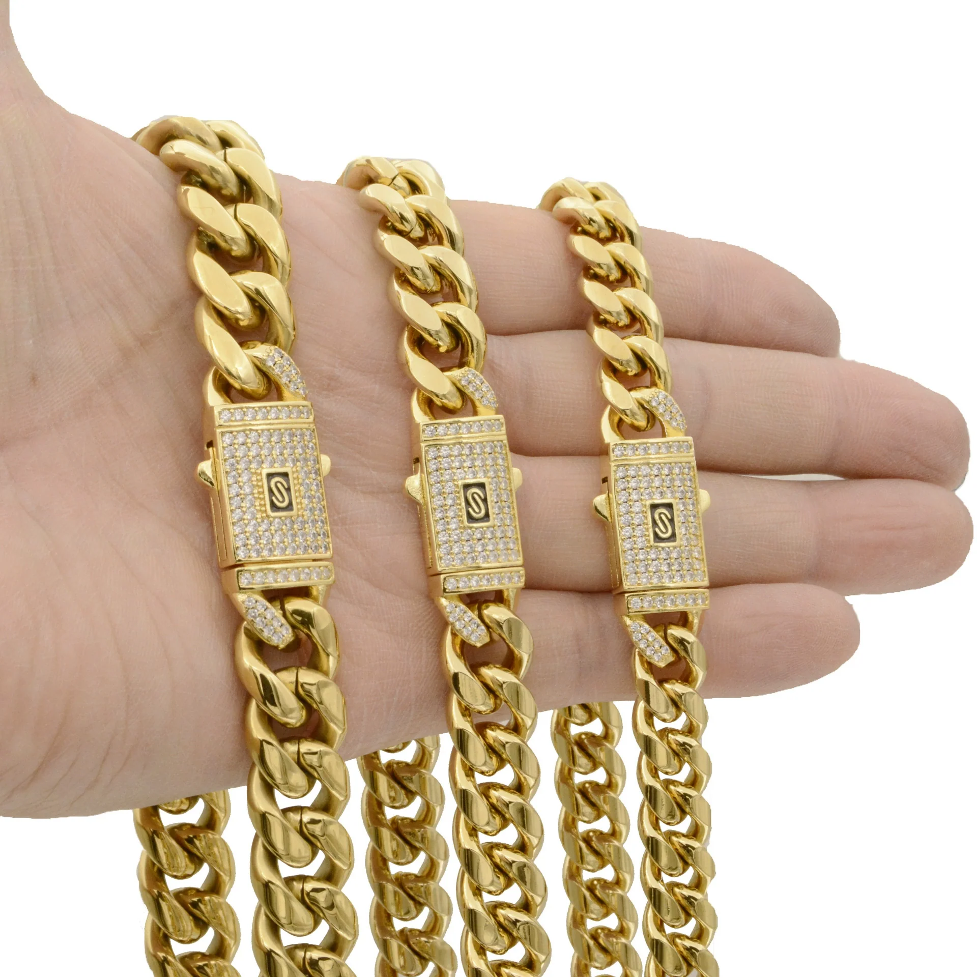 Men's Stainless Steel Cuban Chain Necklace Hiphop Jewelry With Geometric Pattern And Polishing Electroplating Treatment