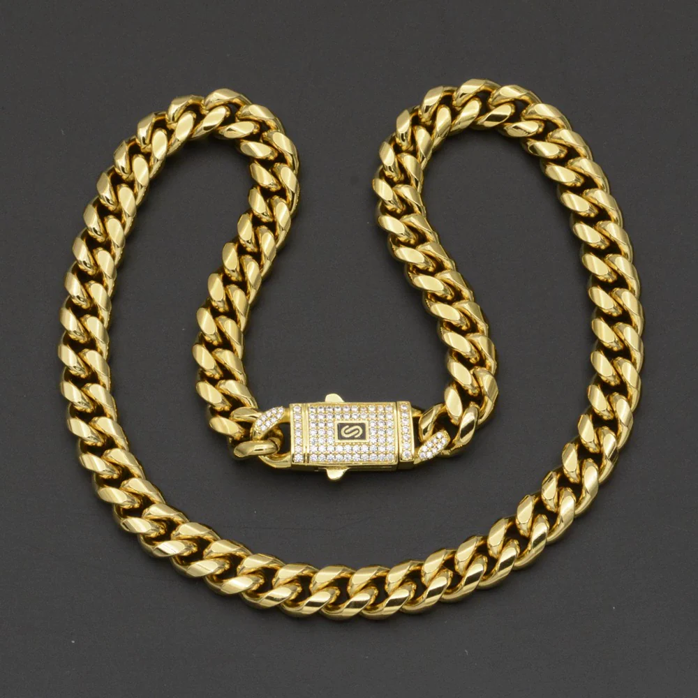 Men's Stainless Steel Cuban Chain Necklace Hiphop Jewelry With Geometric Pattern And Polishing Electroplating Treatment - Image 3
