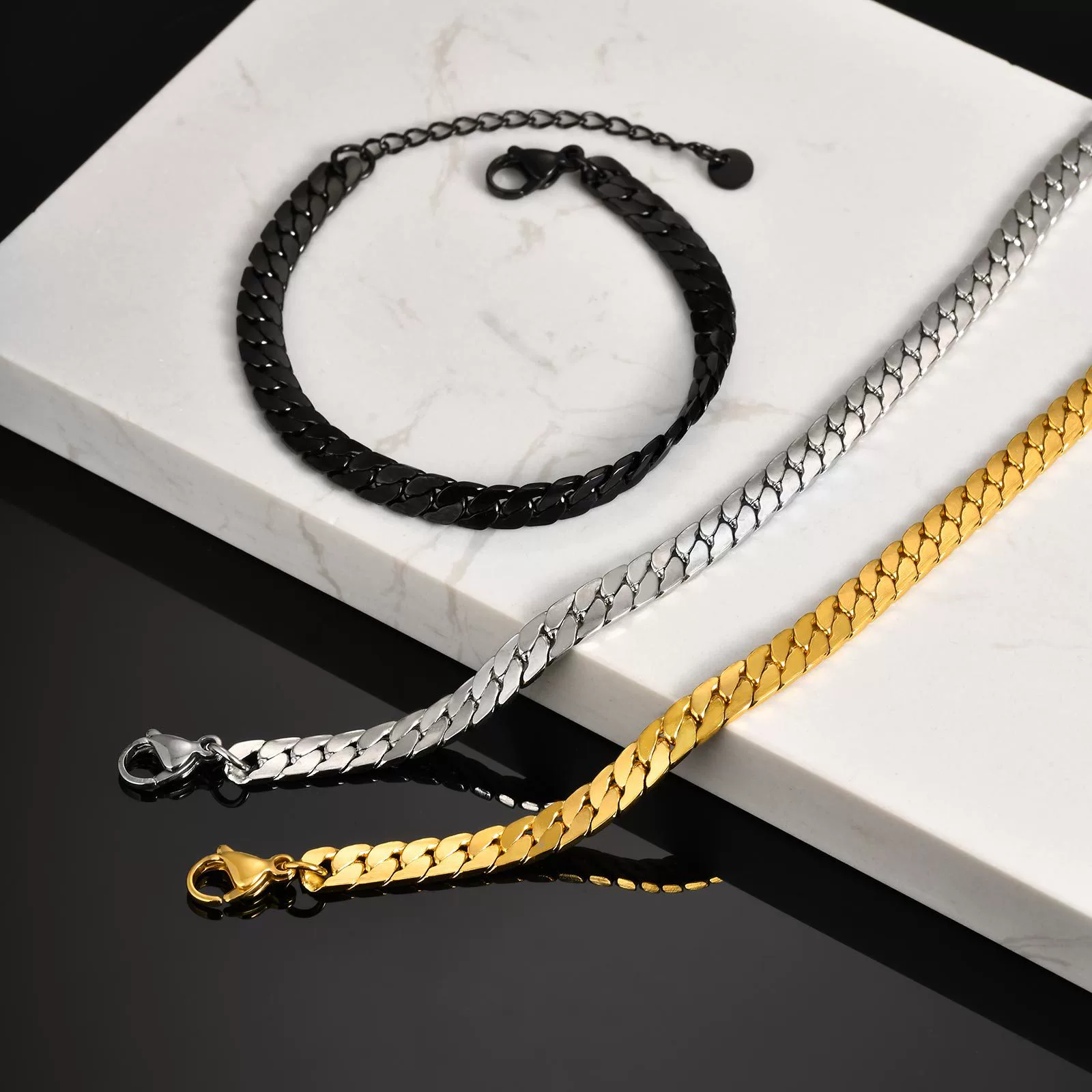 Men's Stainless Steel Flat Foursided Chain Bracelet Fashion Style