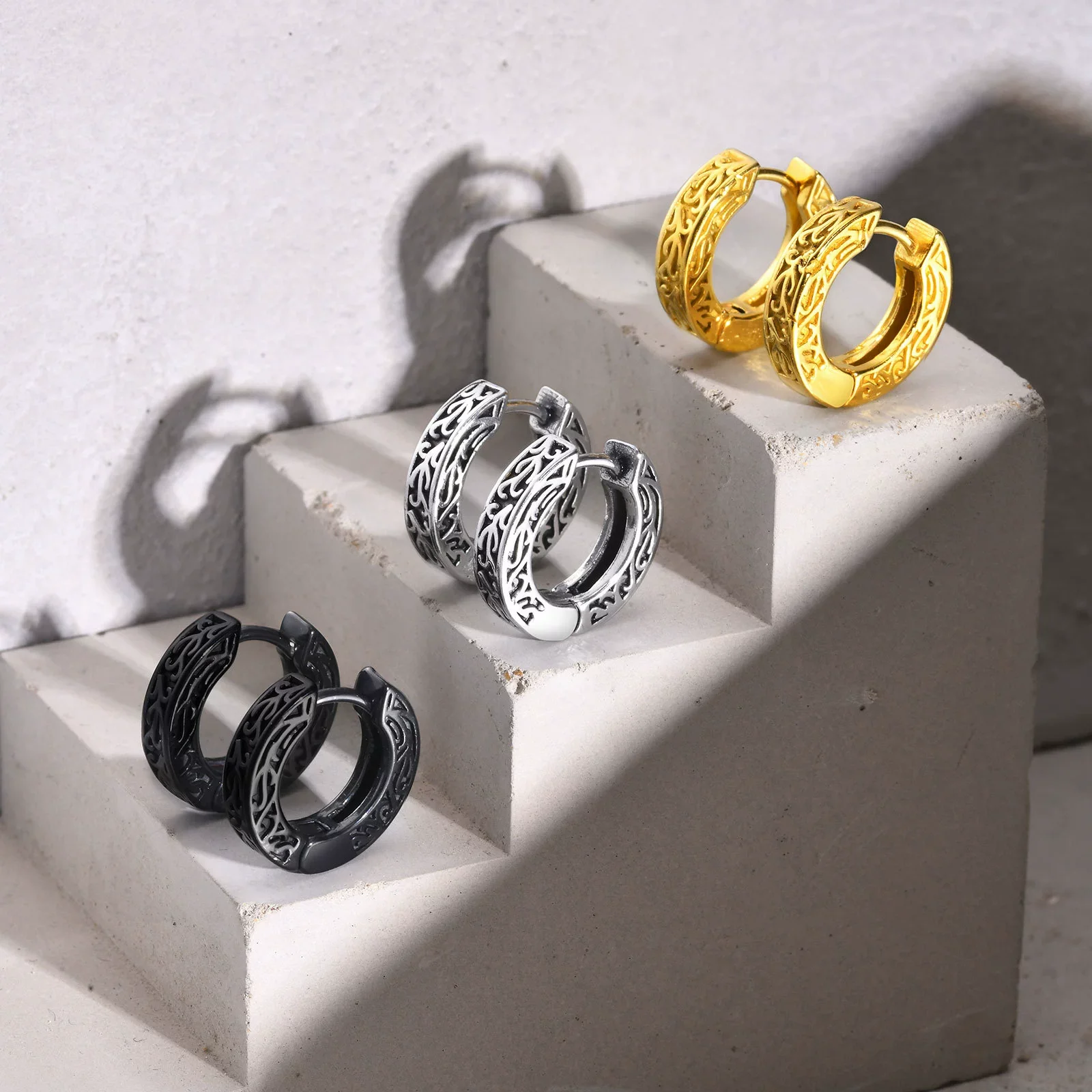 Men's Stainless Steel Geometric Retro Hiphop Electroplated Earrings