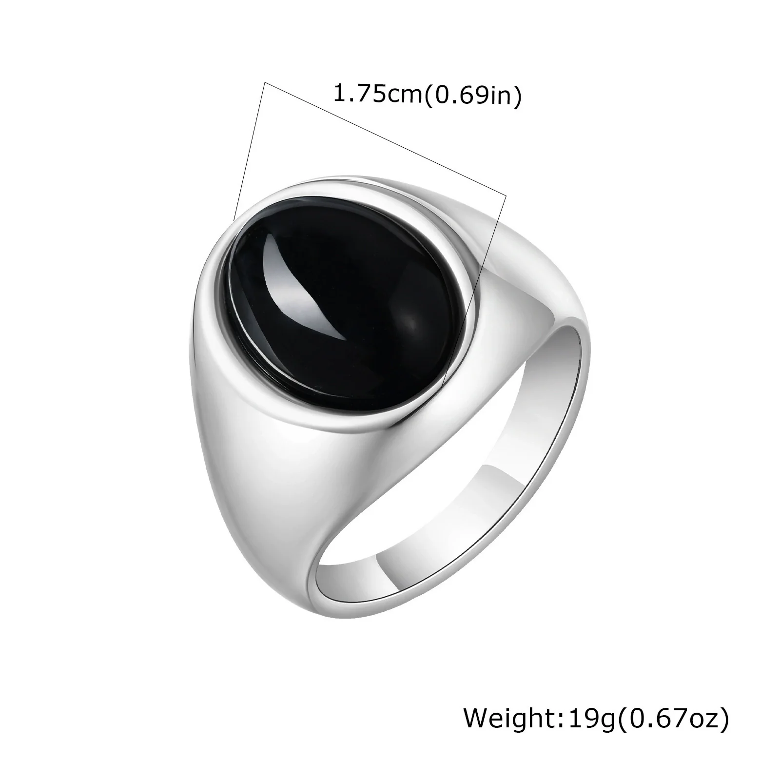 Men's Stainless Steel Inlaid Black Agate Geometric Oval Ring With Polish Finish - Image 9