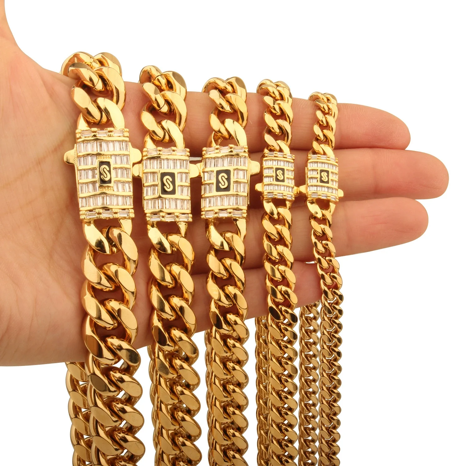 Men's Stainless Steel Jewelry Necklace With Cuban Chain Geometric Pattern Grinding And Electroplating Treatment