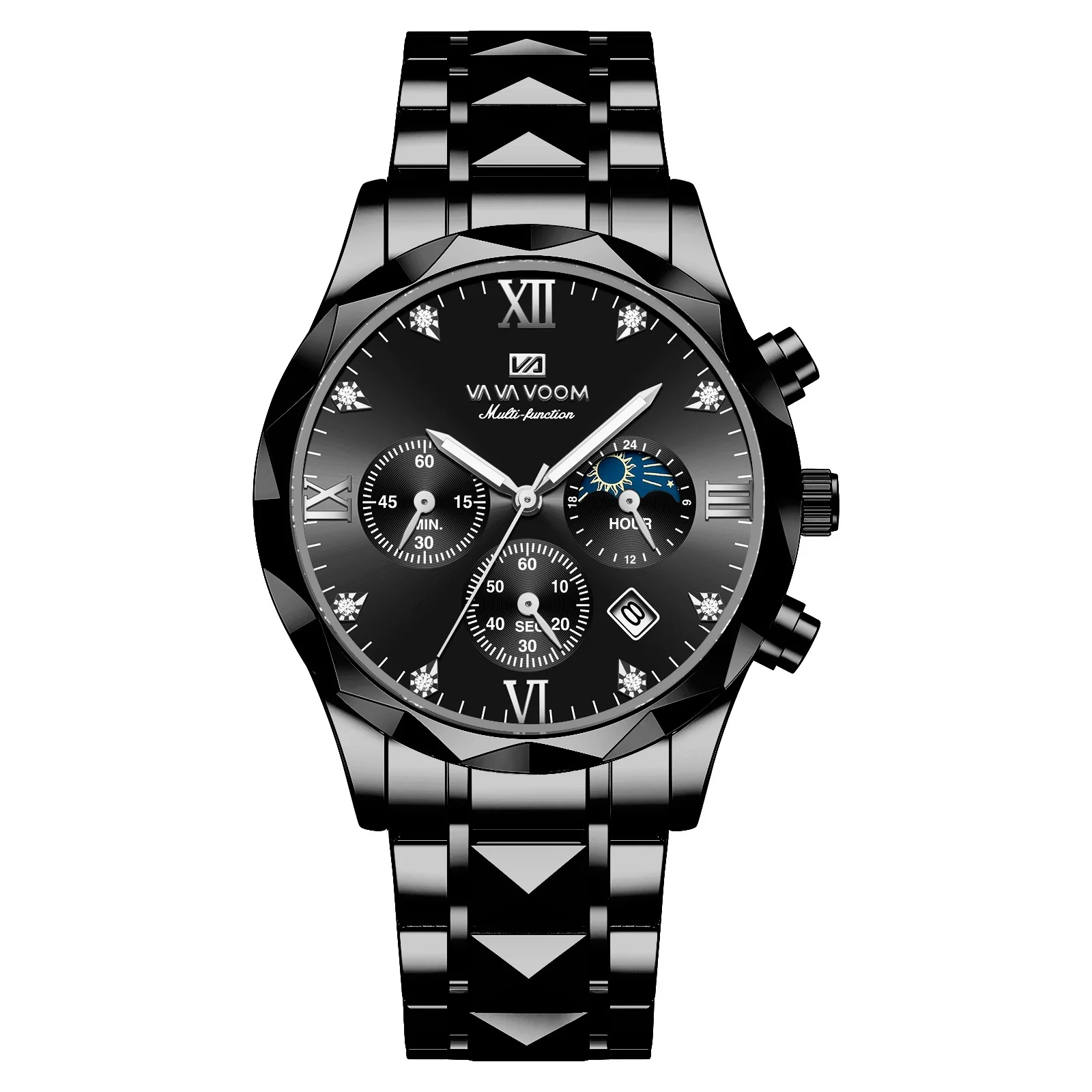 Men's Stainless Steel Metal Watch Waterproof Business Style With Three Dimensional Diamond Face And Round Dial - Image 10
