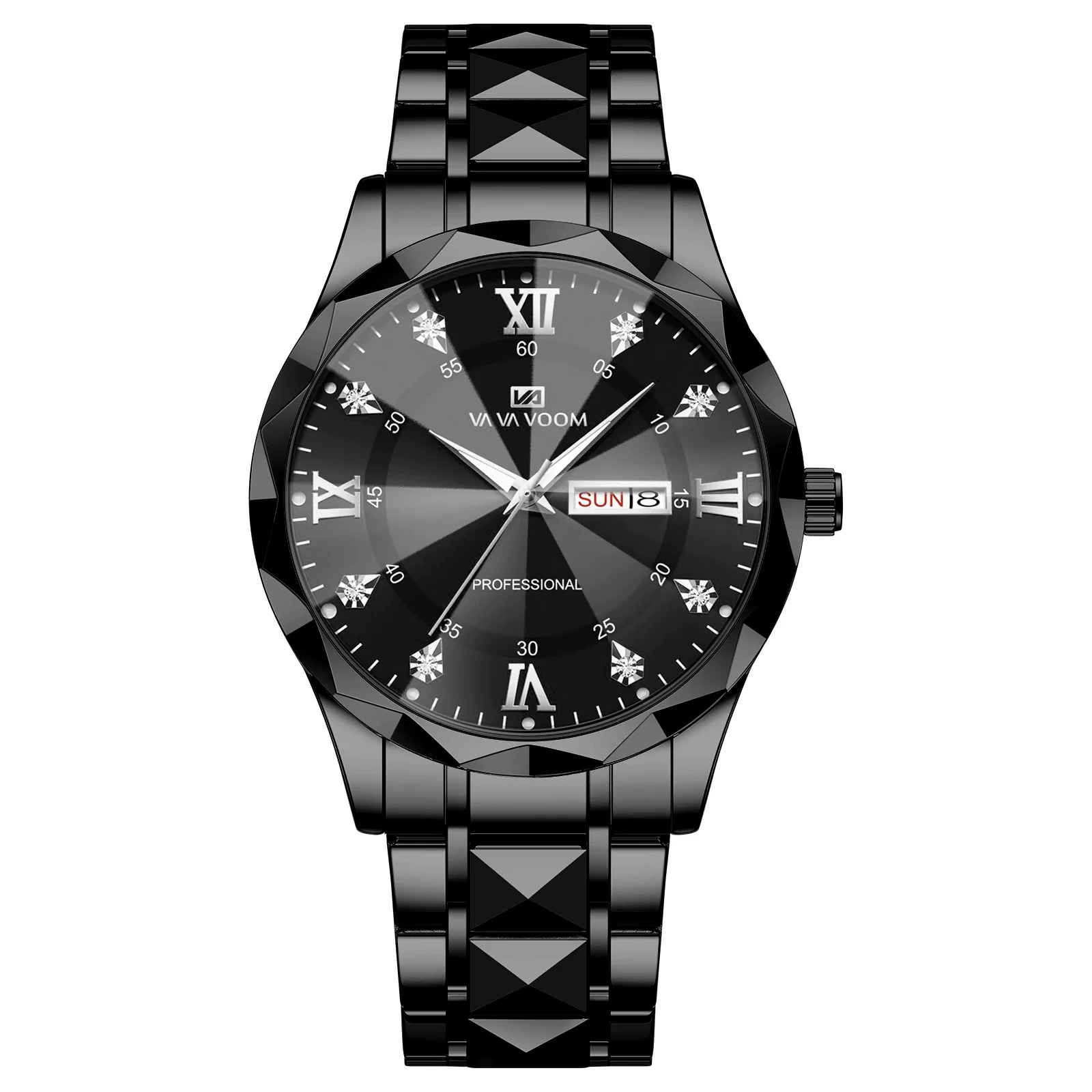 Men's Stainless Steel Metal Watch Waterproof Business Style With Three Dimensional Diamond Face And Round Dial - Image 5