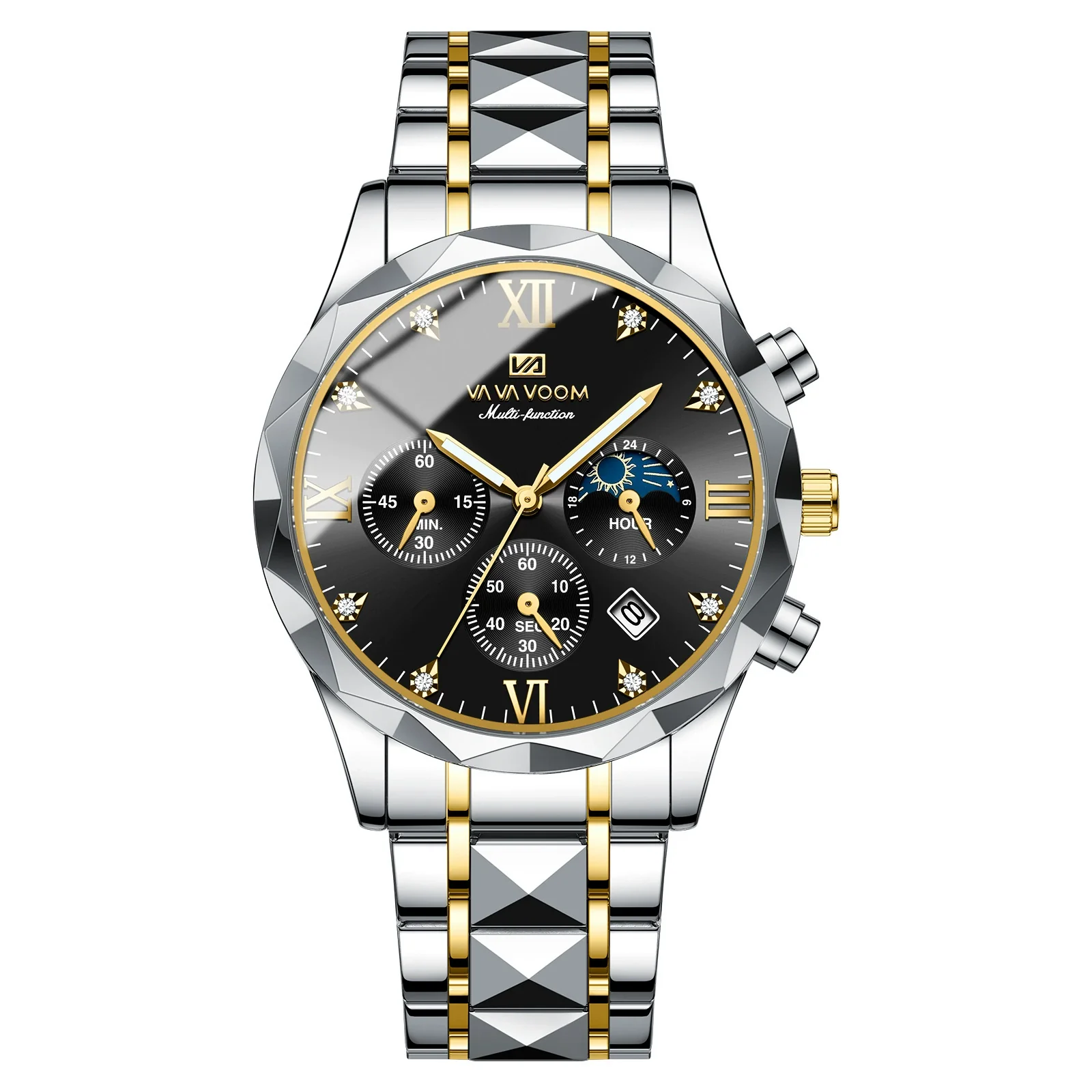 Men's Stainless Steel Metal Watch Waterproof Business Style With Three Dimensional Diamond Face And Round Dial - Image 8