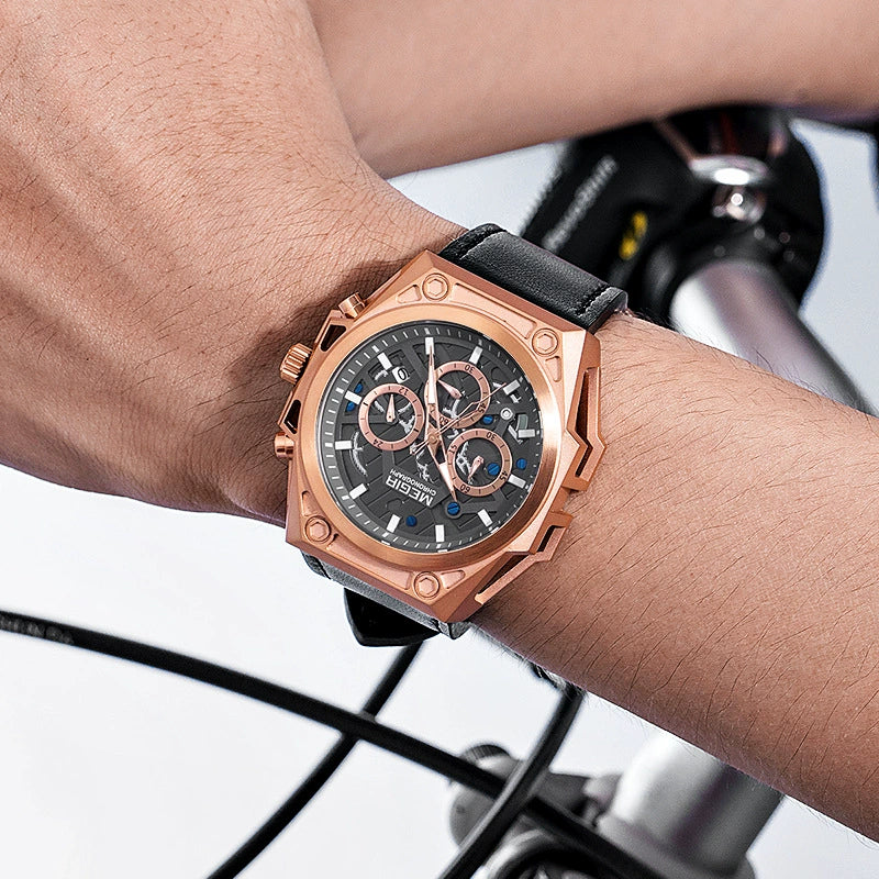 Men's Stainless Steel Multifunction Chronograph Waterproof Sports Quartz Watch With Round Dial - Image 3