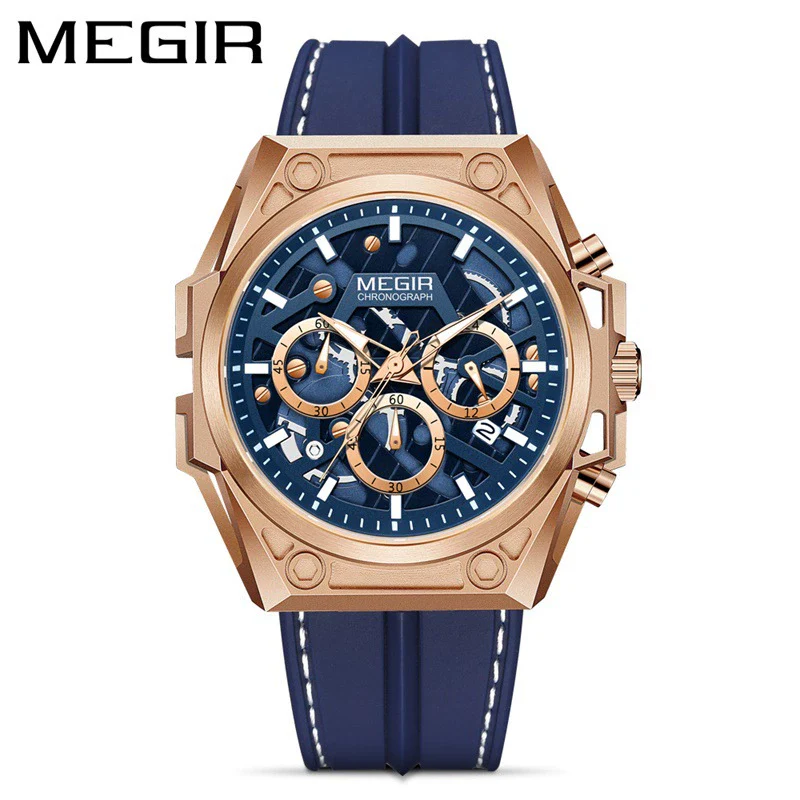 Men's Stainless Steel Silicone Luminous Chronograph Hollow Quartz Round Dial Watch - Image 2