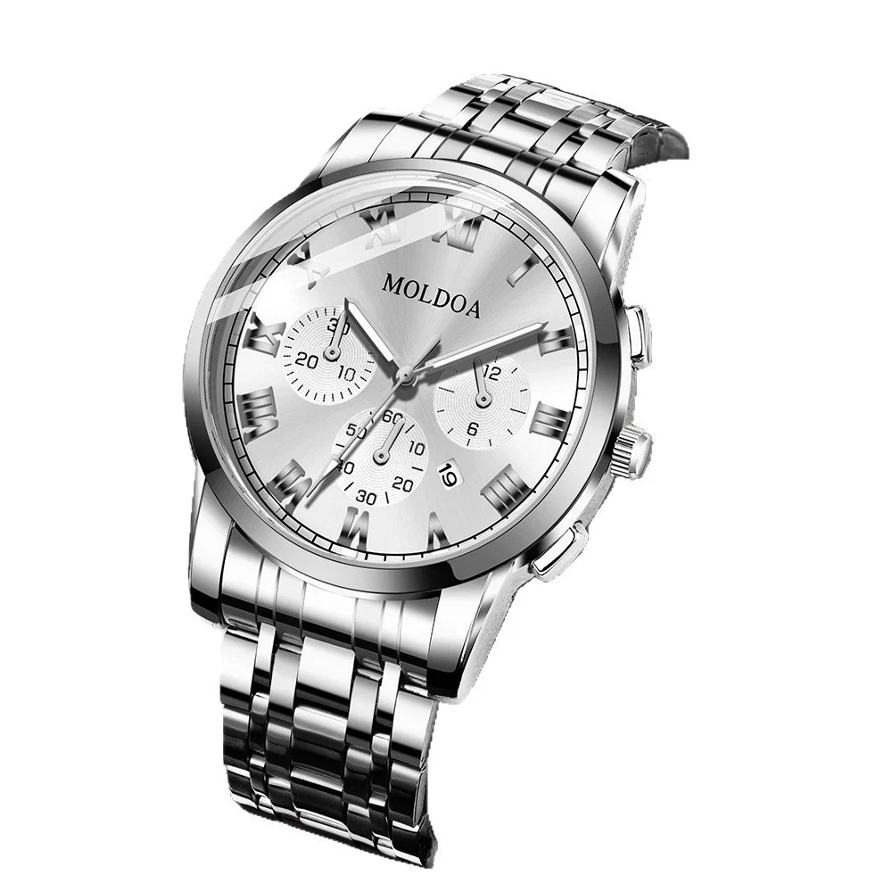 Men's Stainless Steel Waterproof Calendar Luminous Round Watch Fashion - Image 5