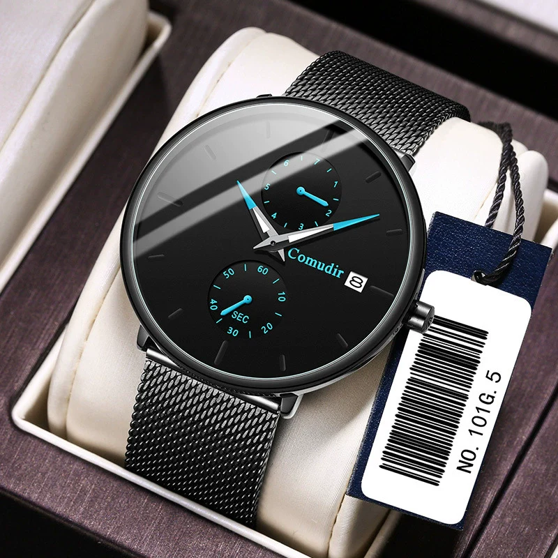 Men's Steel Quartz Watch With Mineral Strengthened Glass Mirror Round Dial Waterproof