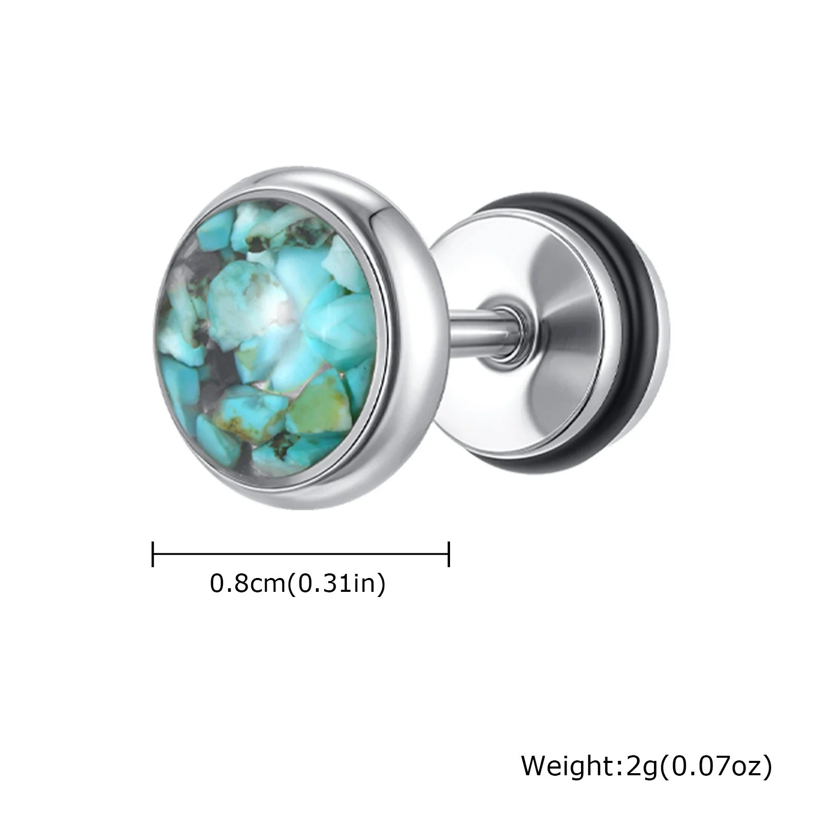 Men's Street Stainless Steel Geometric Epoxy Turquoise Round Pierced Earrings Electroplated - Image 6