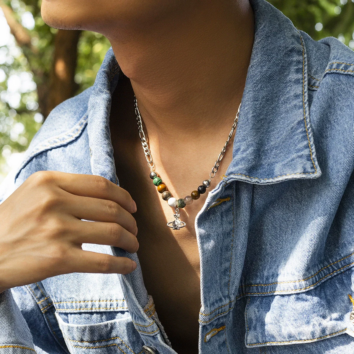 Men's Titanium Steel And Alloy Handmade Planet Ochain Necklace Hiphop Niche Design - Image 2