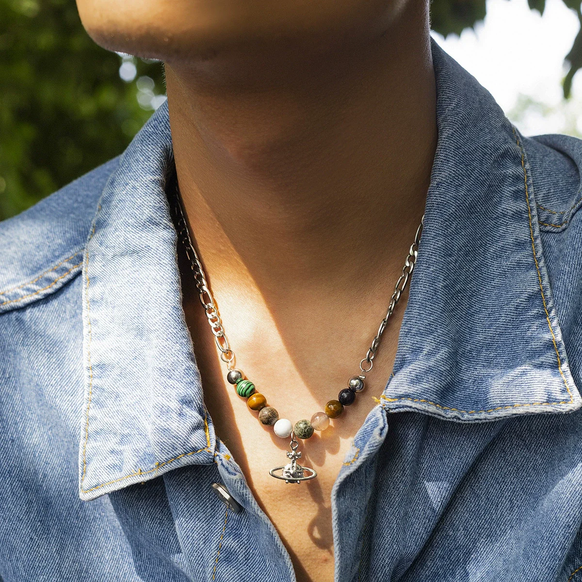 Men's Titanium Steel And Alloy Handmade Planet Ochain Necklace Hiphop Niche Design - Image 3