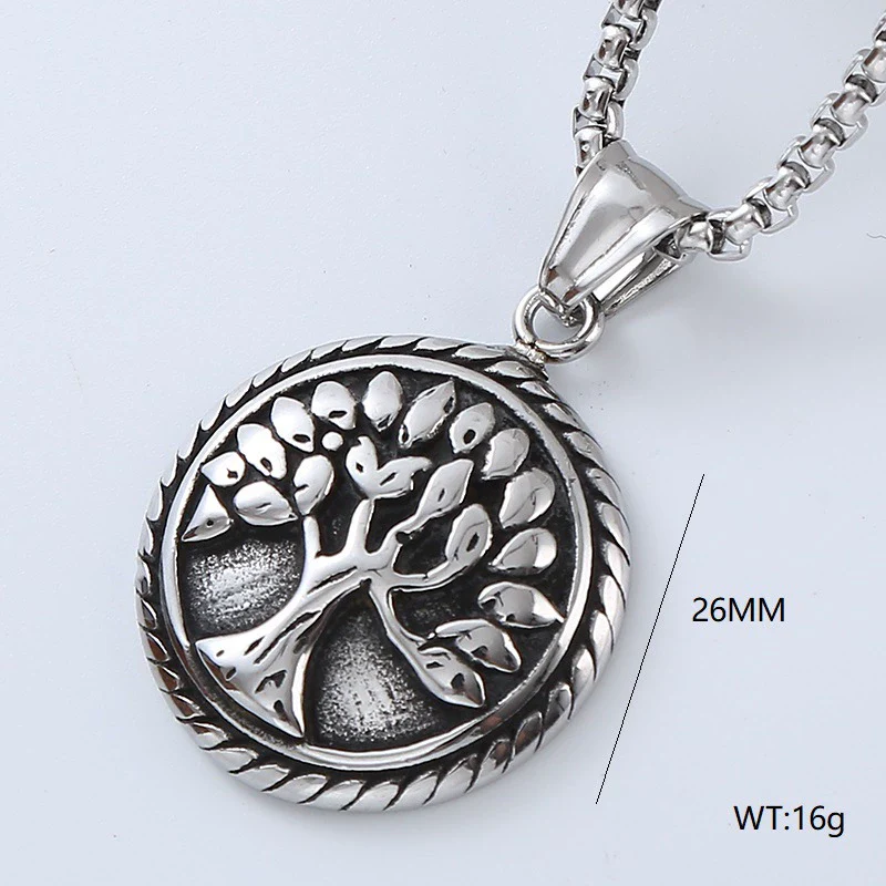 Men's Titanium Steel And Stainless Steel Retro Punk Style Geometric Tree Of Life Round Pendant Necklace Jewelry With Polishing Treatment - Image 8