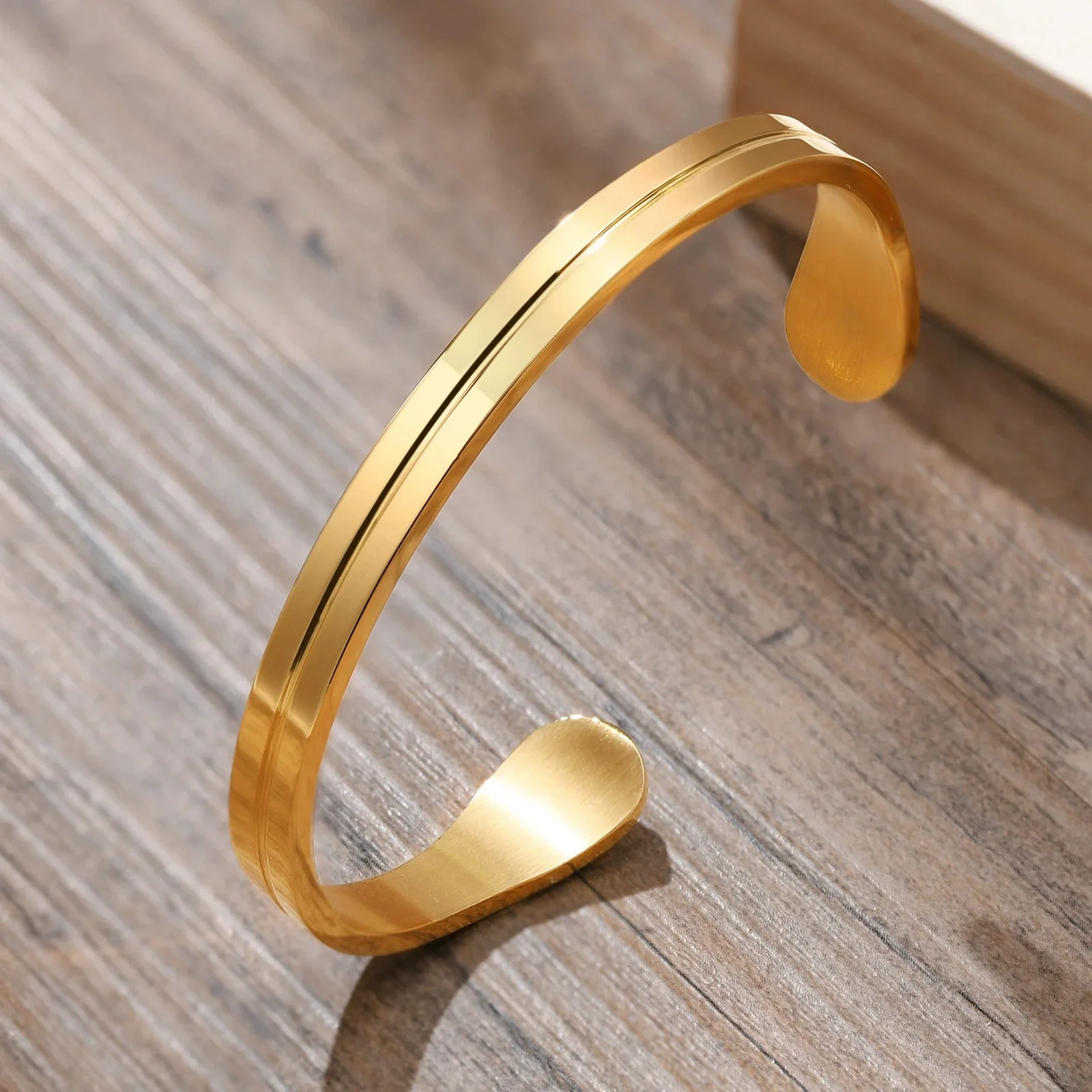 Men's Titanium Steel Cshaped Open Geometric Groove Electroplated Bracelet