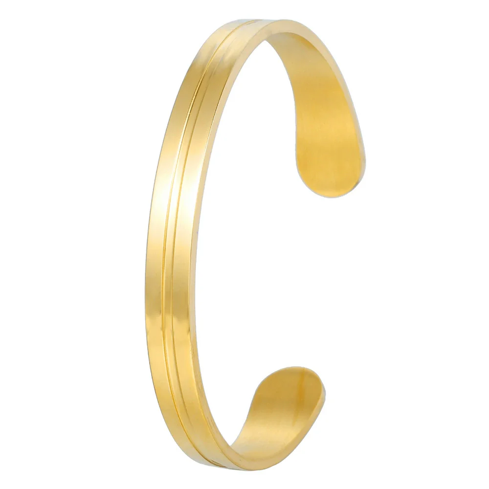 Men's Titanium Steel Cshaped Open Geometric Groove Electroplated Bracelet - Image 4