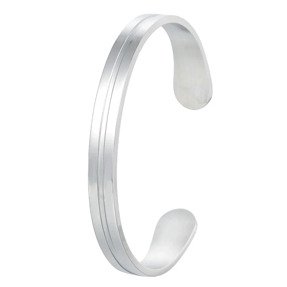 Men's Titanium Steel Cshaped Open Geometric Groove Electroplated Bracelet - Image 5