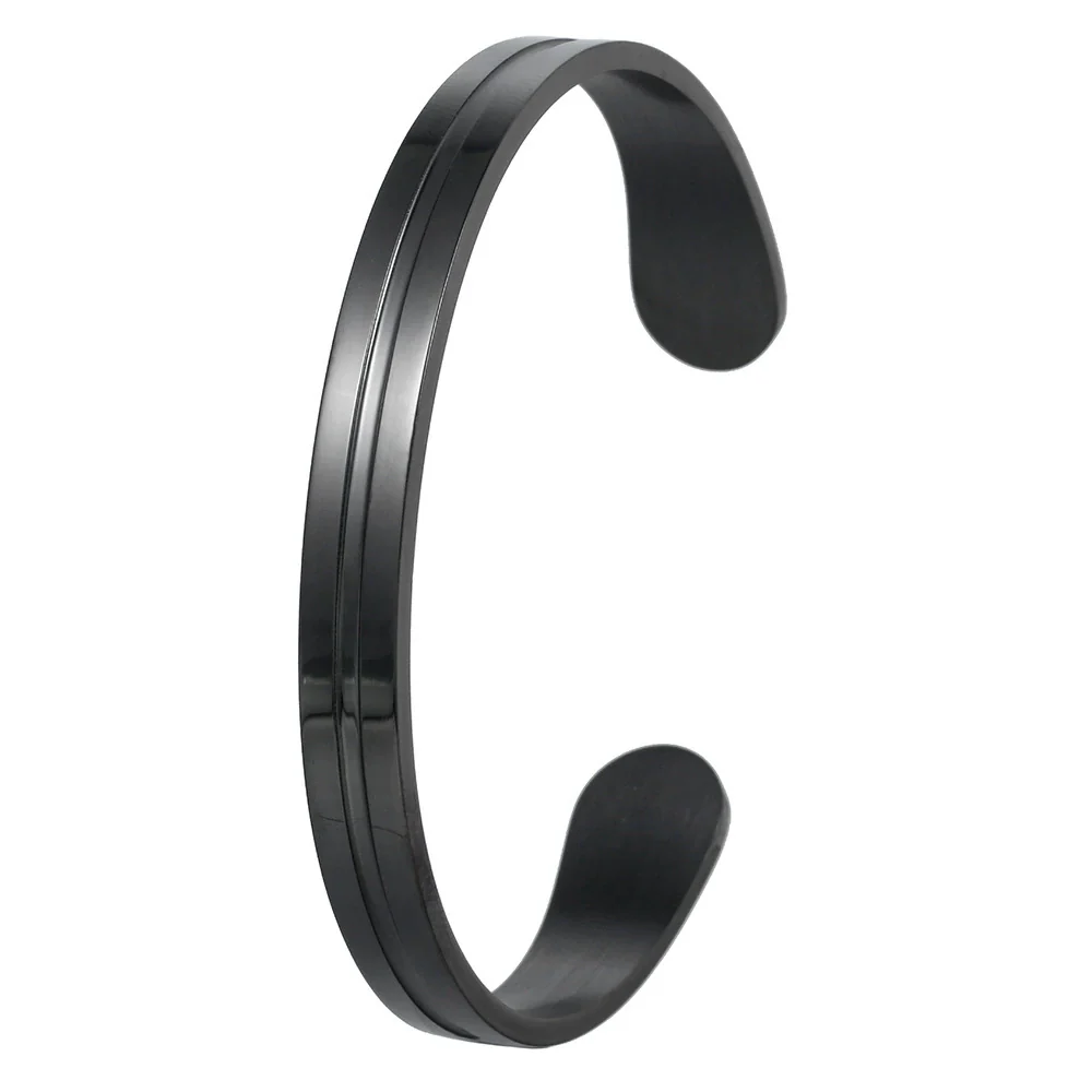 Men's Titanium Steel Cshaped Open Geometric Groove Electroplated Bracelet - Image 6