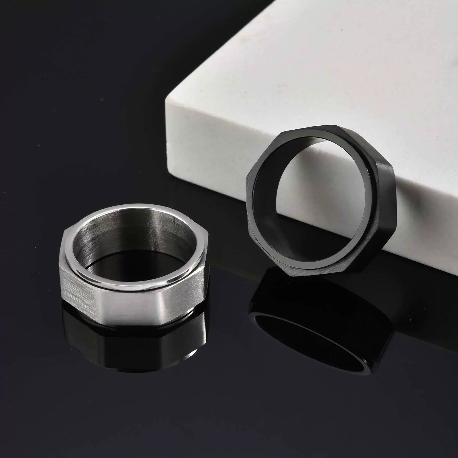 Men's Titanium Steel Geometric Octagonal Nut Rotatable Ring Brushed And Simple Style