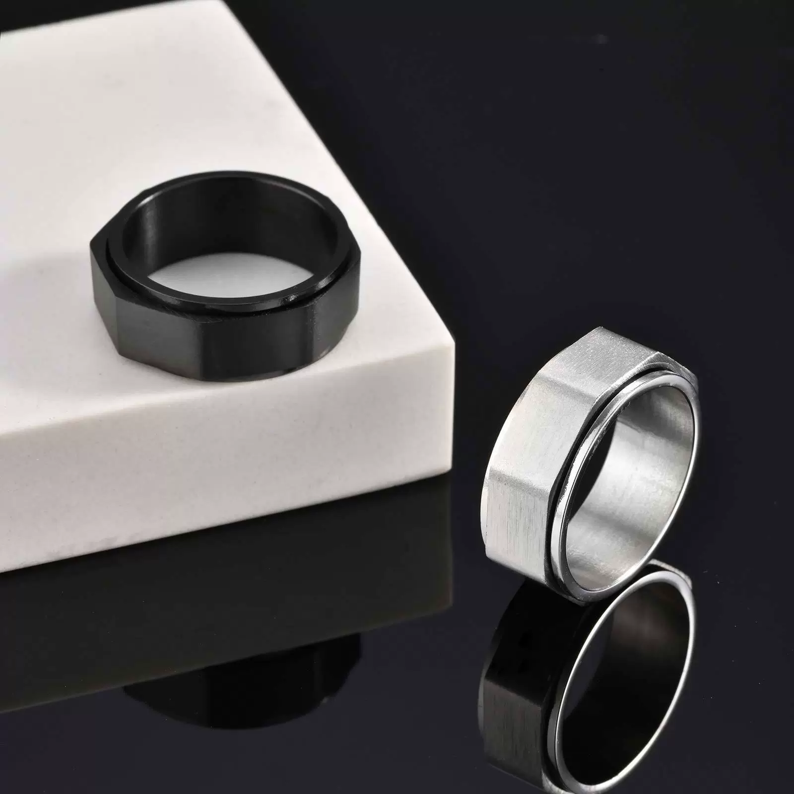 Men's Titanium Steel Geometric Octagonal Nut Rotatable Ring Brushed And Simple Style - Image 3
