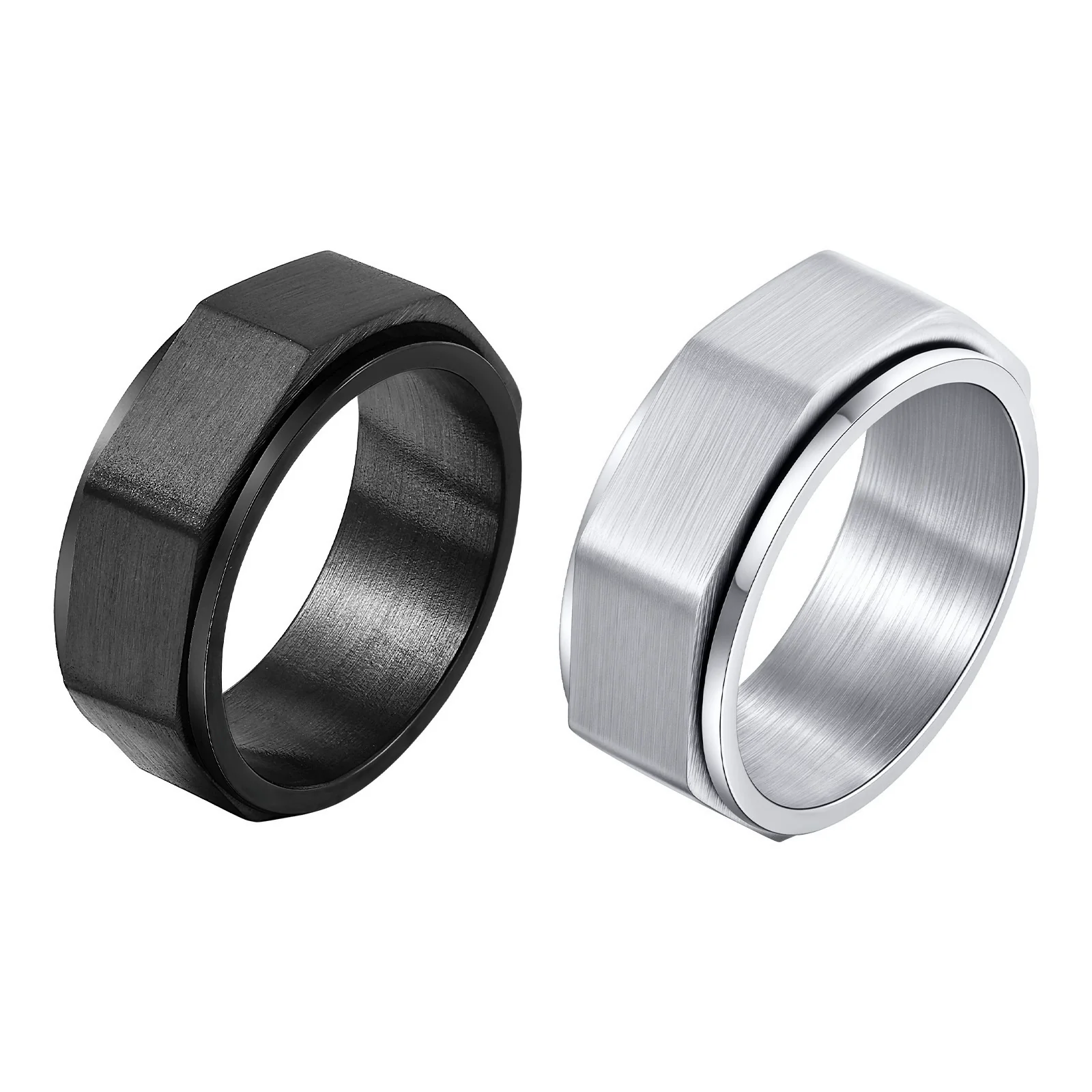 Men's Titanium Steel Geometric Octagonal Nut Rotatable Ring Brushed And Simple Style - Image 5